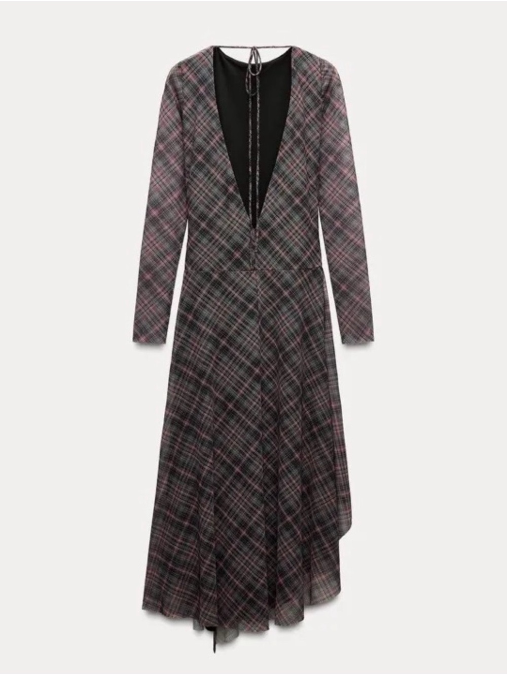 Zara Asymmetrical Plaid V-Neck Dress - Black & Pink